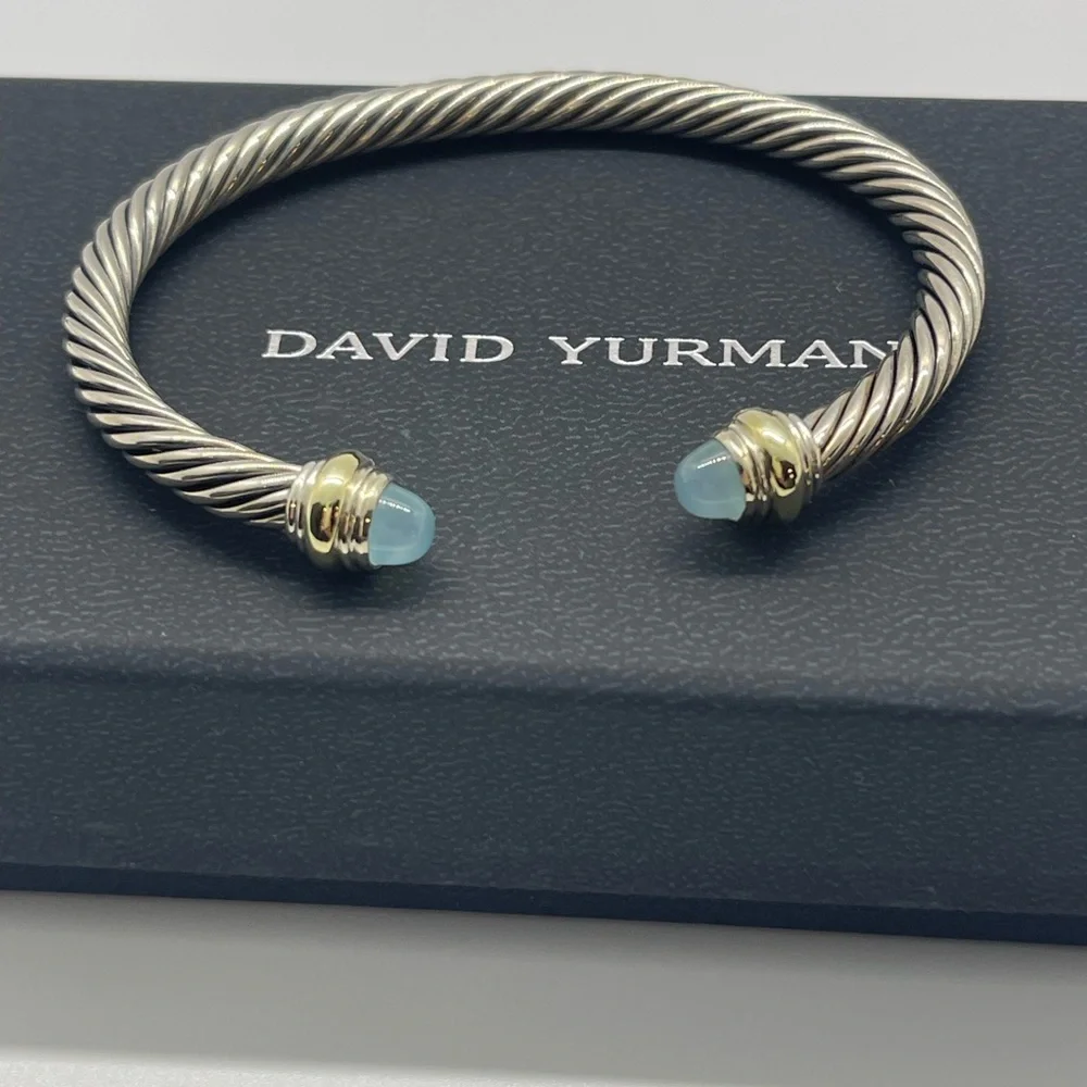 David Yurman 5mm Bracelet with Blue Chalcedony and Gold - Picture 9 of 9